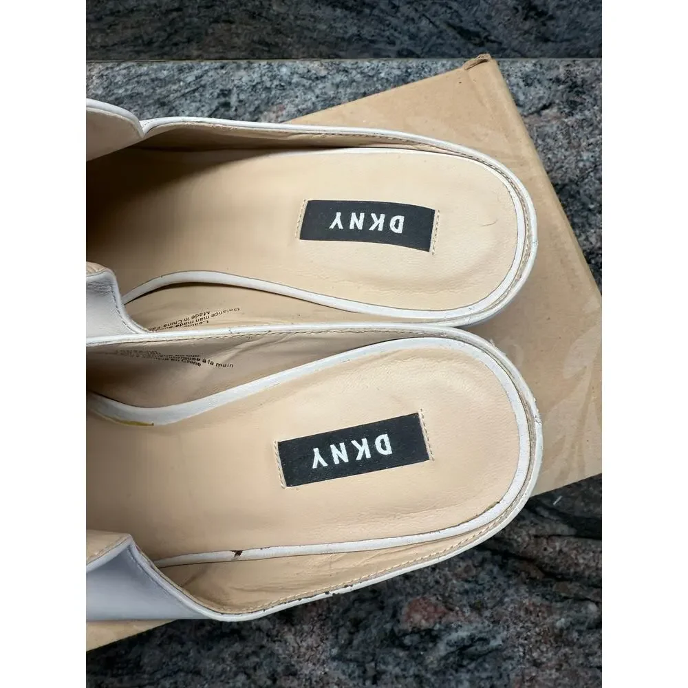 DKNY Women's White Leather Mules | size 11 - Picture 3 of 4